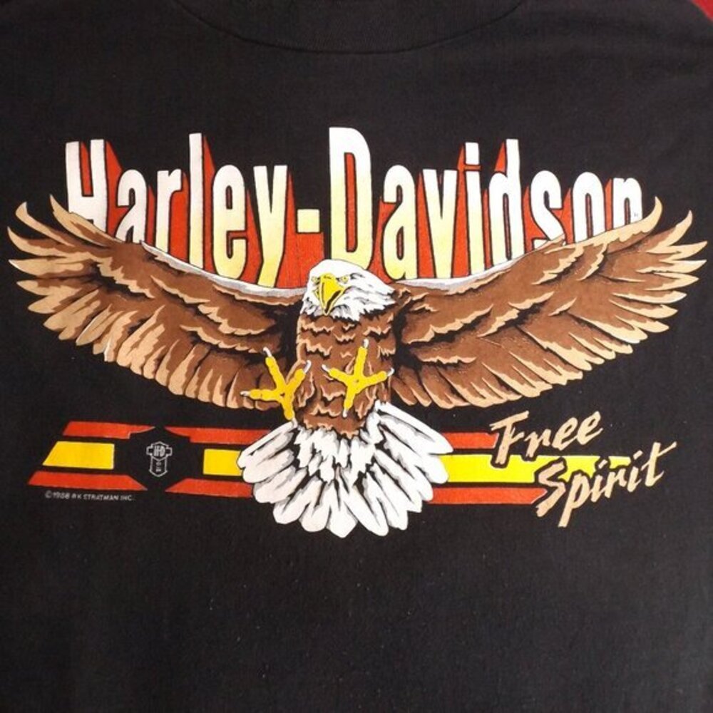Vintage HARLEY-DAVIDSON Tshirt, L, 1988, RK Stratman, Attacking Eagle, Woodstock